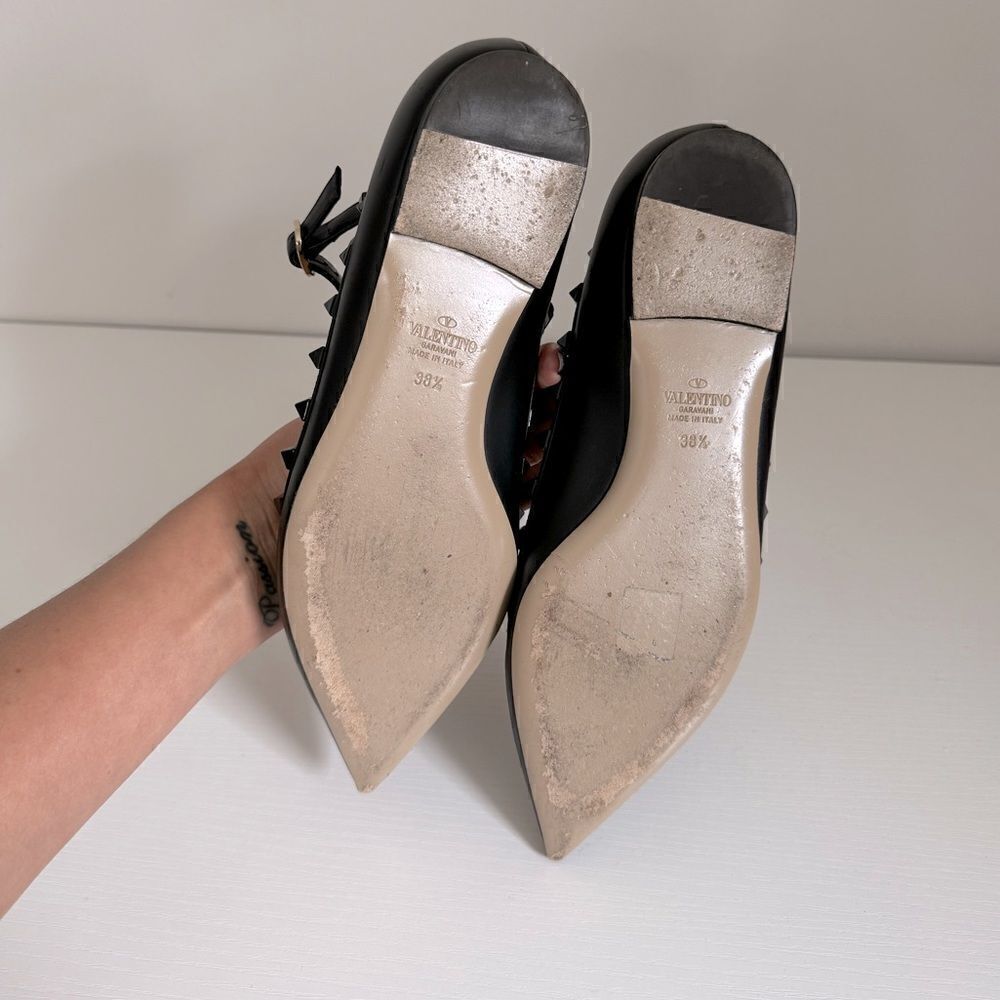 ⭕️ VALENTINO Rockstud Pointed Toe Ballet Flats Black 38.5 - Picture 6 of 8